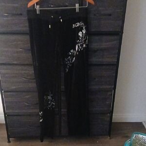 BCBG Black Pants with White Floral Accents